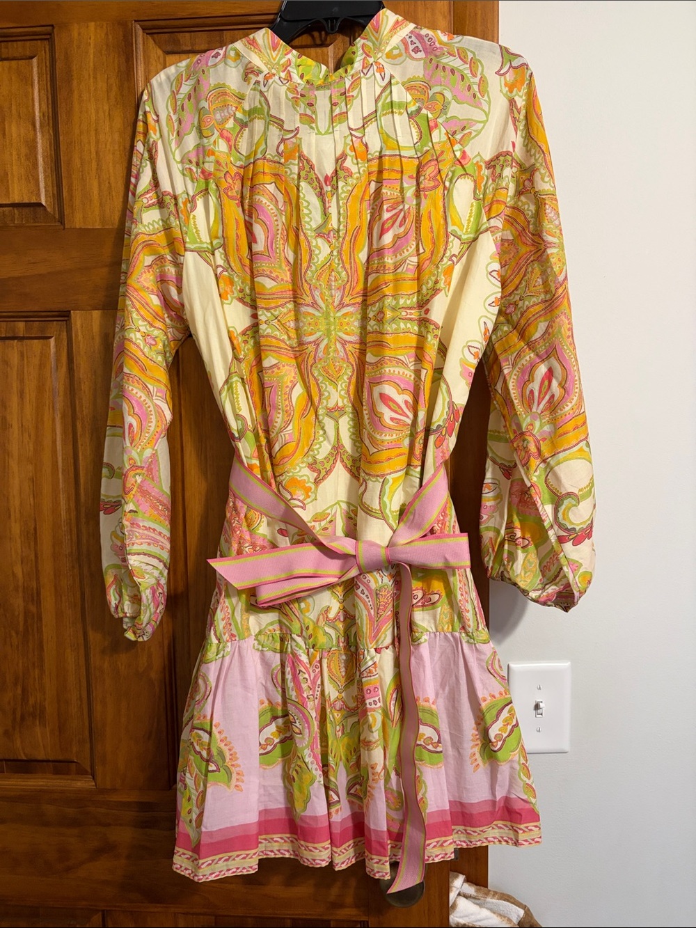 ANTONIO MELANI Pink, Green & Yellow Paisley Button-Front Dress - Picture 5 of 5